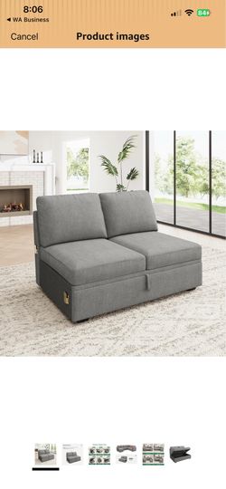 HONBAY Storage Loveseat for Modular Sofa, Double Seat with Storage for Sectional Modular Couch, Warm Grey