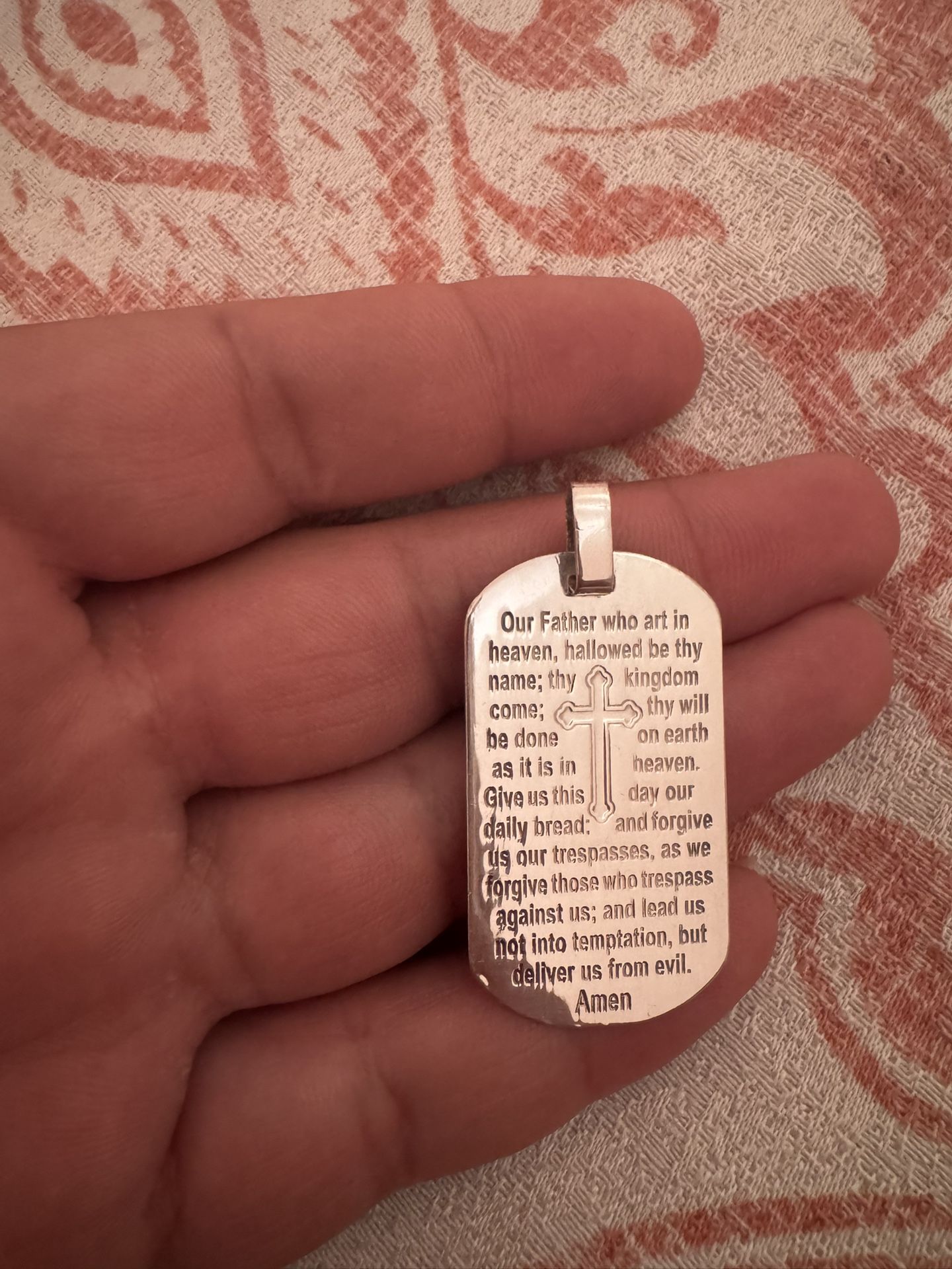 Religious Jewelry 925 Sterling Silver Lord's Prayer Our Father Dog Tag Style