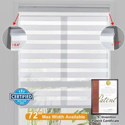Brand New White Persilux Zebra Blinds Cordless, Zebra Roller Shades for Windows (61" W x 72" H, White) Light Filtering Day and Night Window Drapes She