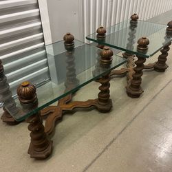 Side Table Glass With Wooden Base