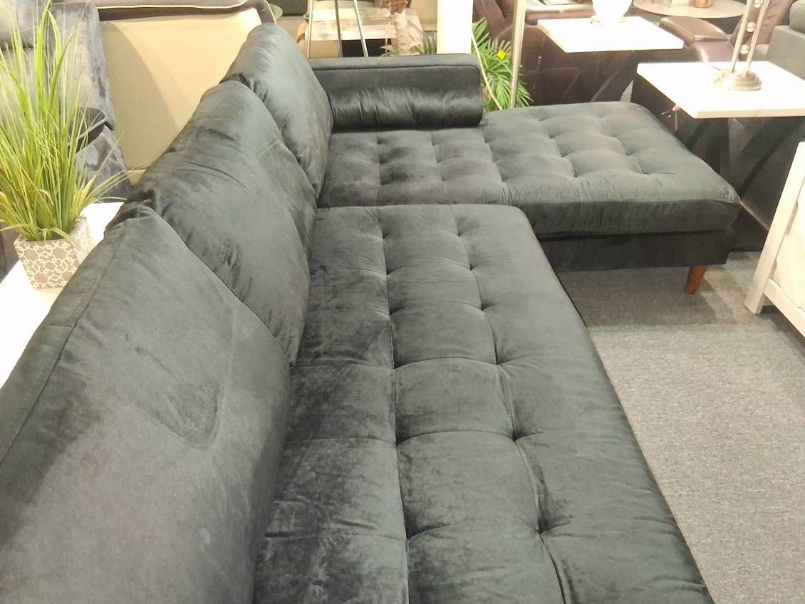 Brand New 105" x 75" Black Velvet Reversible Sectional