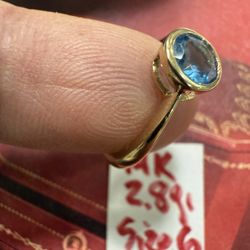 14K Solid Gold Ring For Wedding Blue Topaz Stone 2.8Gr Size 6