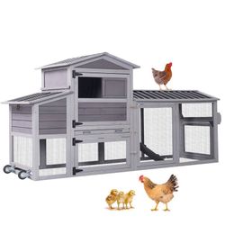 Aivituvin Mobile Chicken Tractor AIR61, Chicken Coops on Wheels for 2-3 Chickens, 18.49ft² - Chicken Coop-Gray