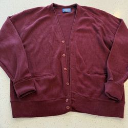 XL Pendleton 100% Pure Virgin Wool Burgundy Womens Pocket Cardigan Long Sleeve 
