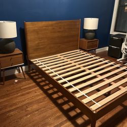 West Elm Mid Century Bed  + Nightstand (2)
