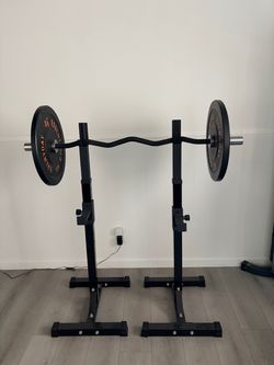 Olympic Curl Bar with 15lb plates and stand