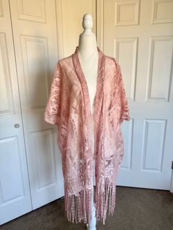 Pink Lace Fringe Kimono Cardigan