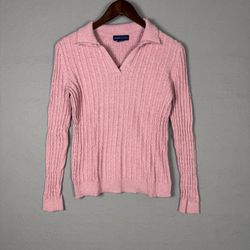 Vintage Y2K Karen Scott Ribbed Polo Sweater Women's M Pink