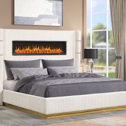 LED FIREPLACE UPHOLSTERY PLATFORM BED NEW IN BOX 