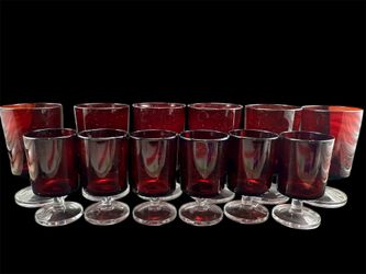 Set of 12 Luminarc Arcoroc Cavalier Of France Ruby Red (6 Cordial Glasses & 6 Goblets)