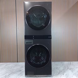 LG WashTower Stacked SMART Laundry Center 5.0 Cu.Ft. Front Load Washer & 7.4 Cu.Ft. Gas Dryer - Black Steel (WKGX301HBA-D-8385)