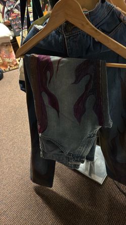 Hand-Painted Denim Jeans with Flame Design
