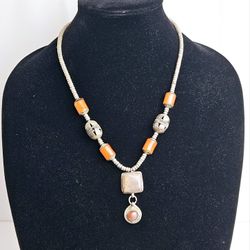 VTG Bohemian Nomad Necklace With Agate Pendants Tribal Fusion Desert 20"Handmade