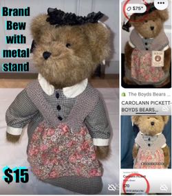 $15 🐻 Mint Condition Collectible Boyds Bears Plush with Stand, Carolann Pickett 16” with Tag