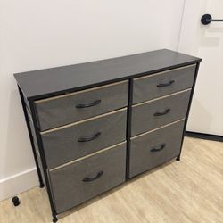 6-Drawer Fabric Dresser Organizer – Gray with Black Metal Frame