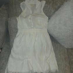 Aijek White Sleeveless Lace Collared Mini Dress - Size M