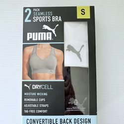 Puma Seamless Sports Bra 2-Pack S Gray White DRYCELL Moisture Wicking Sz S New