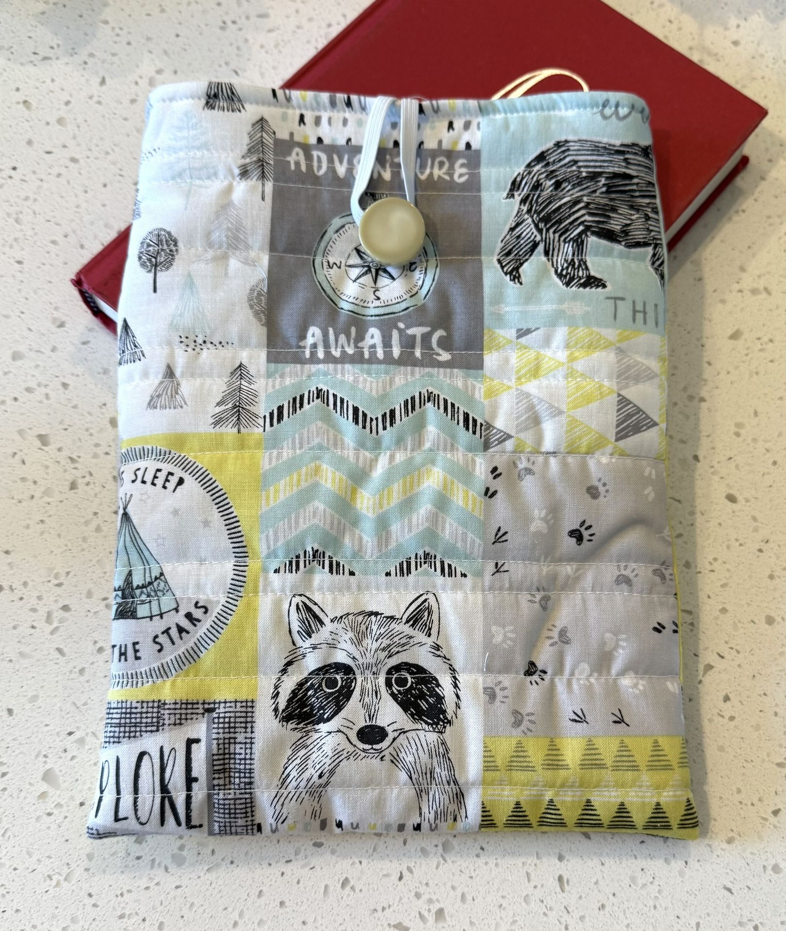 Book Kindle Sleeve Bag Cover 10.5 X 8in Racoon Bear Fabric Padded Quilted NEW Handmade Lined Bags. Animals Zoo Style Gift Gifts Presents