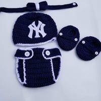 Crochet Baby Boy New York Yankees Baseball Inspired Outfit Photo Prop 