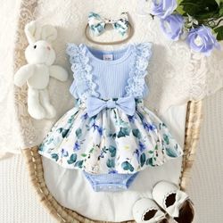 Baby Girl Easter Outfit With Head Bow