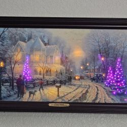The Bradford Exchange Thomas Kinkade Authentic Canvas Print A Holiday Gathering LED Lights