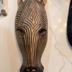 African Zebra Wall Mask - Hand-Painted Wooden Safari Decor