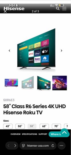 58" Hisense Class R6 Series Smart 4K UHD Roku TV