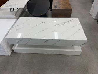 47.2" Large High-Glossy LED Coffee Table with 2 Sliding Drawers
