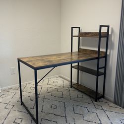 Modern Wood and Black Metal desk with Shelves