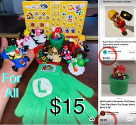 $15 For All Bundle of Super Mario Karts,gloves one size fit a kids & figurines