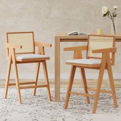 Rattan Back Counter Stools Set of 2