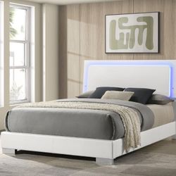 Brand New White Gloss LED platform Bed