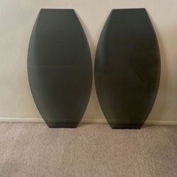 2 Pieces Black Oval Shaped Smoke Tempered Glass Table Top Tops Tabletop Shelves Shelf