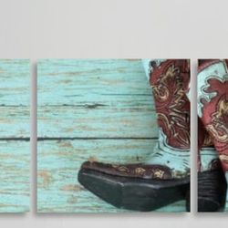 Turquoise Western Boots Canvas Wall Picture
