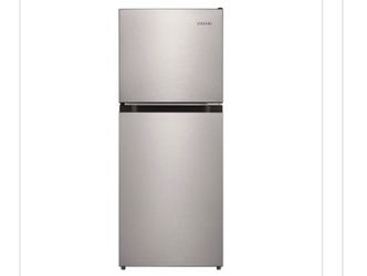 Vissani 4.5 cu. ft. Mini Refrigerator in Stainless Look with Glass Shelves, Top Freezer, and Energy Efficiency