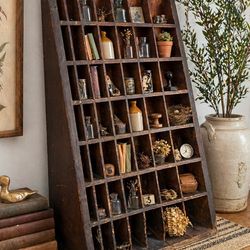 Antique Printer’s Letterpress  freestanding Type Cabinet c. 1900–1920s Wood Shadow Box Farmhouse Display