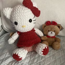 Hand Knitted Hello Kitty Plus Build A Bear Friend