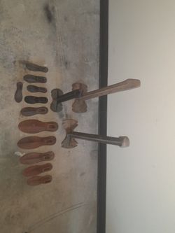 Antique Cobbler Anvils with 11 Cast Iron Shoe Forms