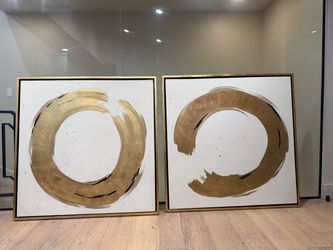Dania- Large Gold Circle Abstract Canvas Art Set of 2