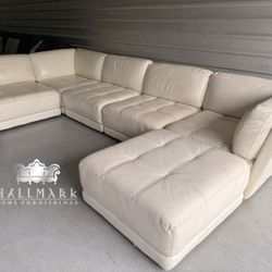 6-Piece Genuine Leather Natuzzi Modular Sectional Couch
