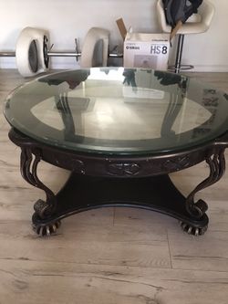 ASHLEY Espresso round glass coffee table