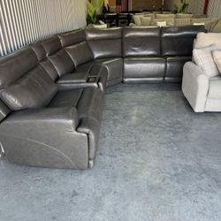 Free Delivery* Like New Genuine Leather Gray Sectional Sofa with Recliners
