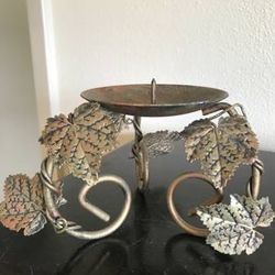Metal Pillar Candle Holder with Tole Grape Leaves
