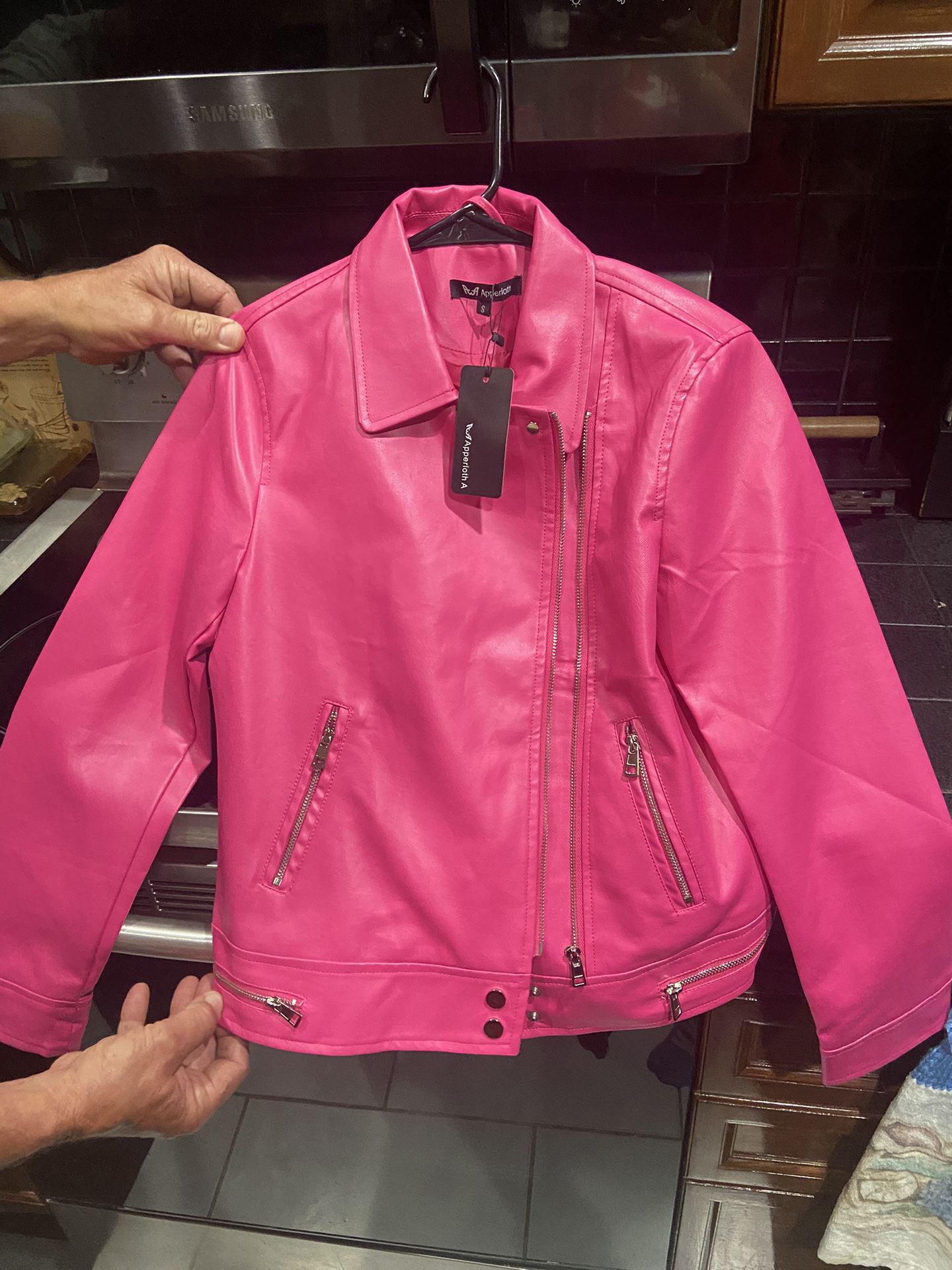 good condition pink leather jacket 