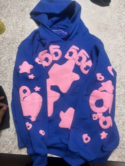 blue and pink sp5der hoodie 