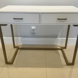 2 drawer white and gold desk or vanity 