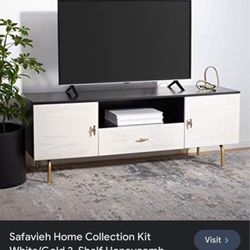 Black, white and gold wood TV stand