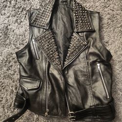 Hand Made Womens Black Studded Leather Vest