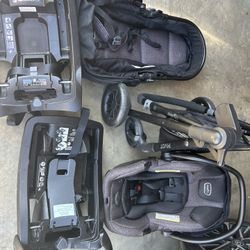 Car seat- Evenflo Travel System with 2 Unused Toddler Stroller Seat And 2 Gently Used Car Seat Base  