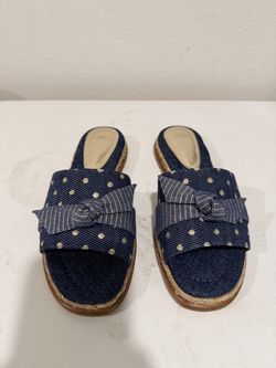 New - Women Alexandre Birman Denim Bow Slide Sandals - Size 5